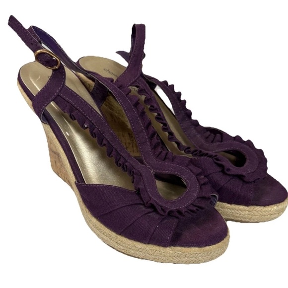 Charming Charlie Purple Wedge Sandals with Ruffle Detail - Picture 1 of 8